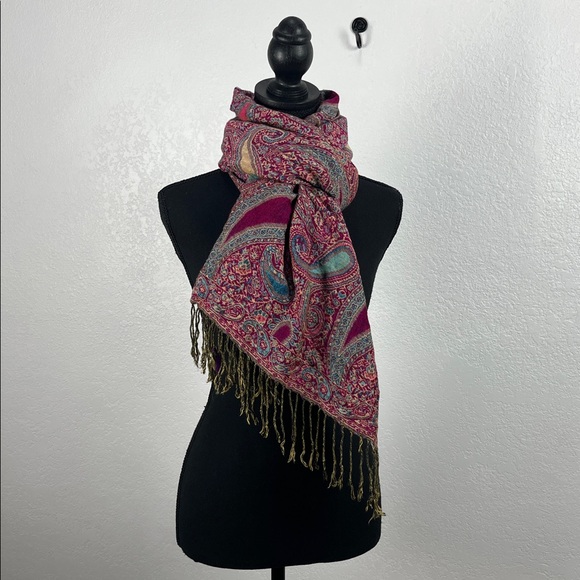 Pashmina Women’s Multicolor Paisley Shawl Fringe Scarf Outdoor Silk Blend  OS - Picture 1 of 9